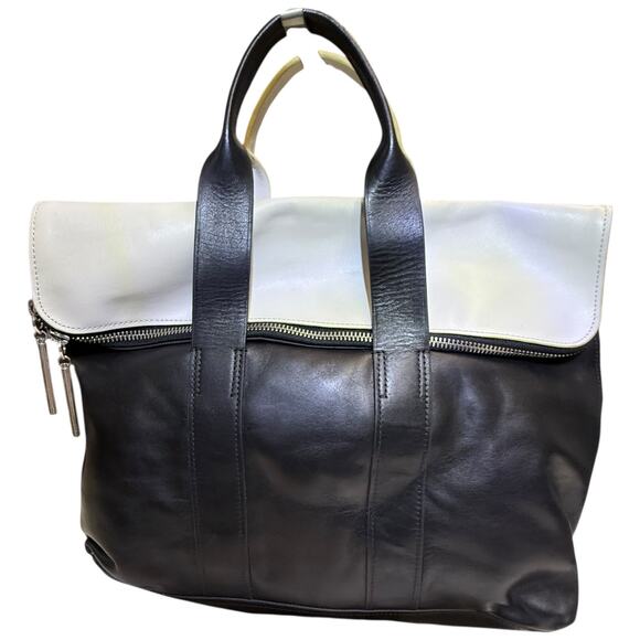3.1 Phillip Lim 31 Hour Tote Bag Black & White Soft Leather X-Large‎ Work Bag - Picture 2 of 16